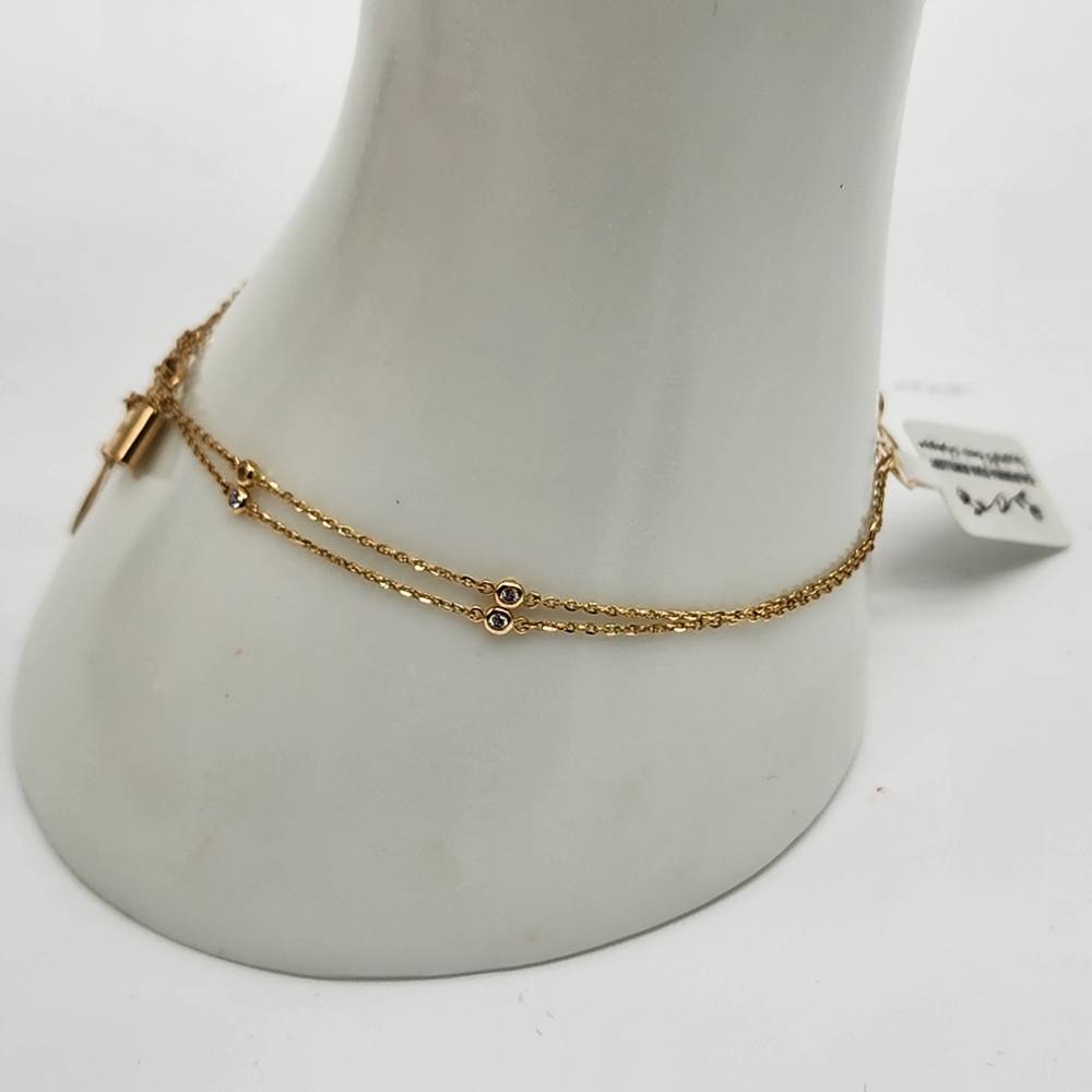 18K Yellow Gold Charmed Bracelet sz 6.5 - sz 7 Double Chain Adjustable NEW Au75 - Picture 5 of 7